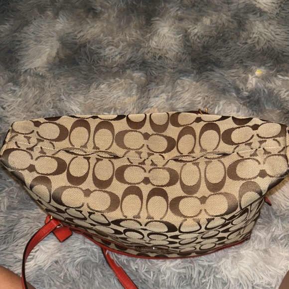 EUC Coach Signature Canvas File Crossbody Bag Khaki/Classic Red F36378 - Picture 9 of 12